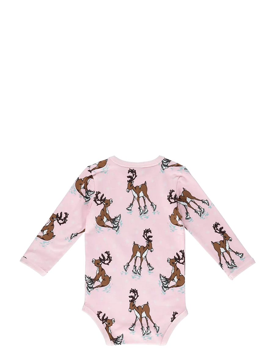 Småfolk - Long-sleeved baby body with reindeer - långärmade bodies - icy pink - 2