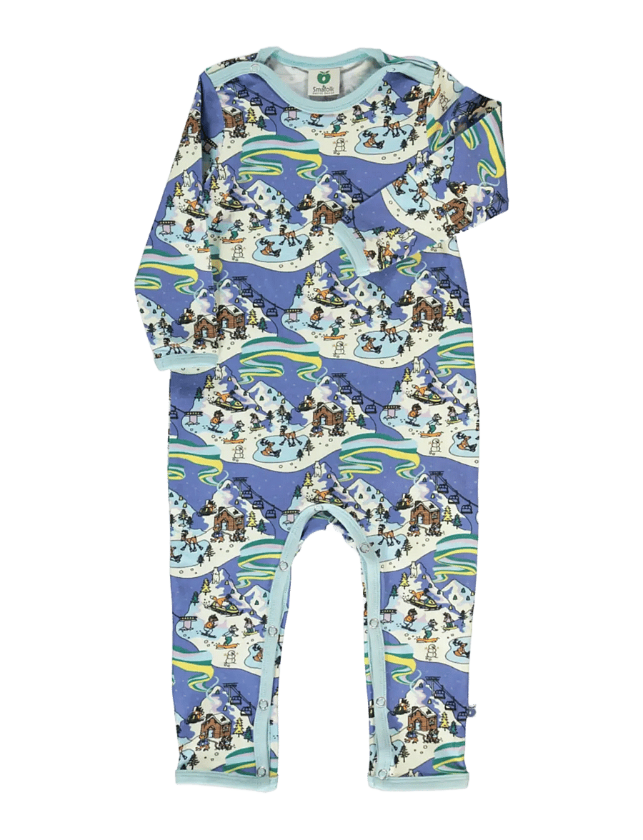 Småfolk - Long-sleeved baby suit with winter landscape - långärmade bodies - federal blue - 1
