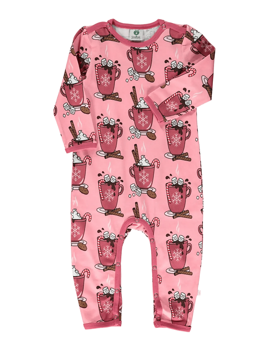 Småfolk - Long-sleeved baby suit with hot chocolate - långärmade bodies - bridal rose - 1