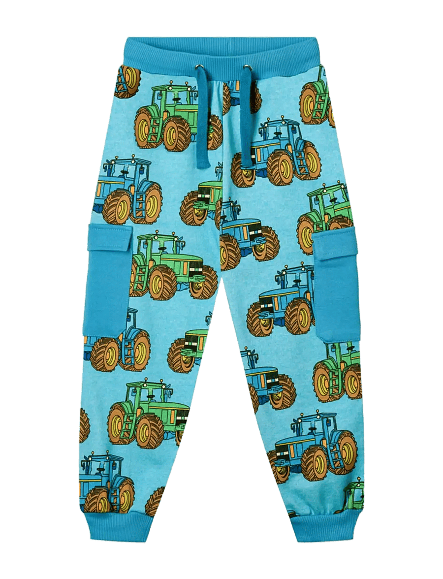 Småfolk - Pants with tractors - mjukisbyxor - blue atoll - 1