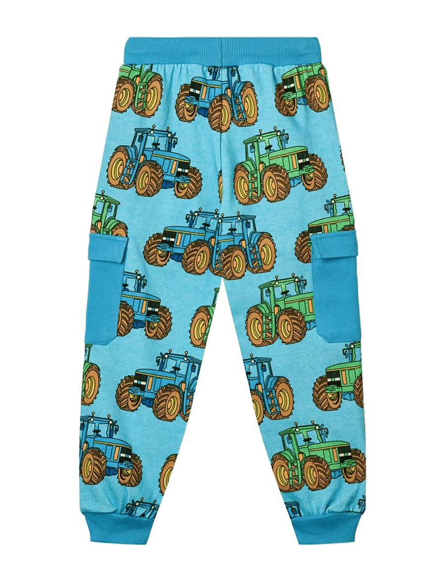 Småfolk - Pants with tractors - mjukisbyxor - blue atoll - 2