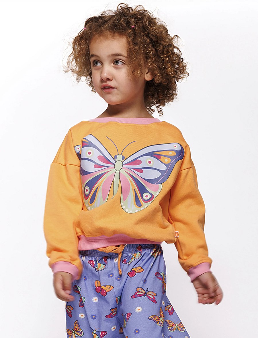 Småfolk - Sweatshirt with butterfly - sweatshirts - papaya - 0