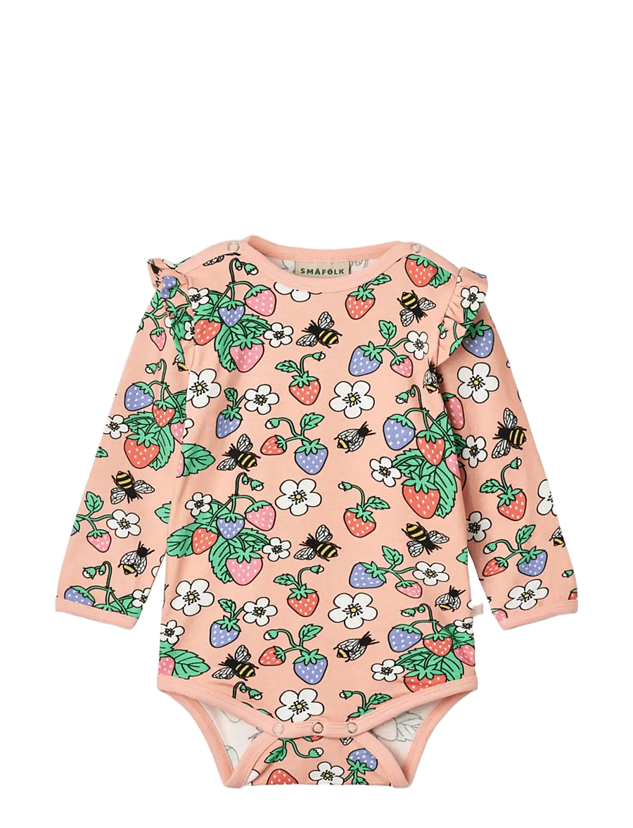 Småfolk - Long-sleeved baby body with strawberries - långärmade bodies - blossom - 1