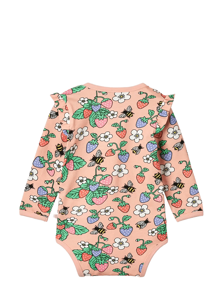 Småfolk - Long-sleeved baby body with strawberries - långärmade bodies - blossom - 2