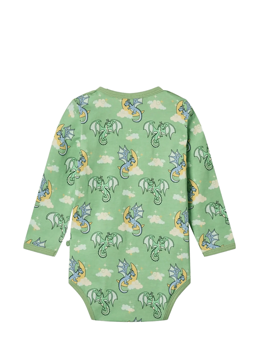 Småfolk - Long-sleeved baby body with sleeping dragons - langärmelige bodys - sage - 2