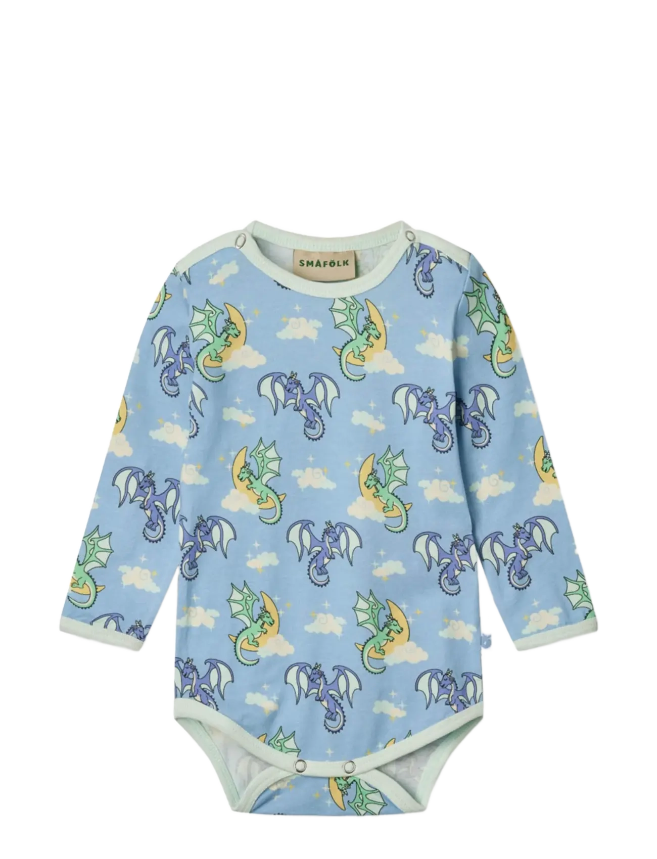 SMÅFOLK Langärmelig Baby Body With Sleeping Dragons Blau - 74 - Kinder
