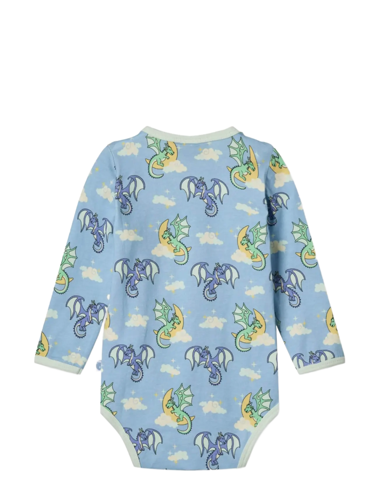 Småfolk - Long-sleeved baby body with sleeping dragons - långärmade bodies - soft sky - 2