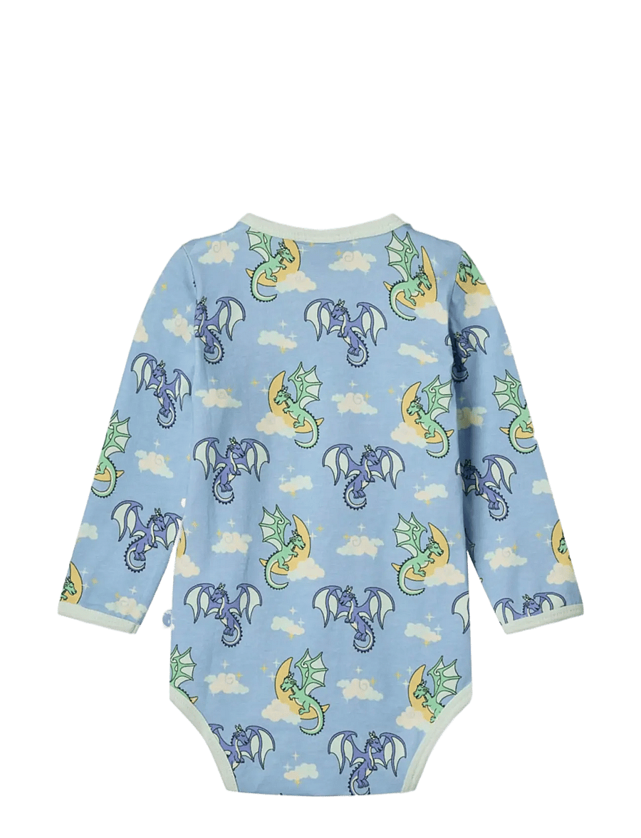 Småfolk - Long-sleeved baby body with sleeping dragons - långärmade bodies - soft sky - 2