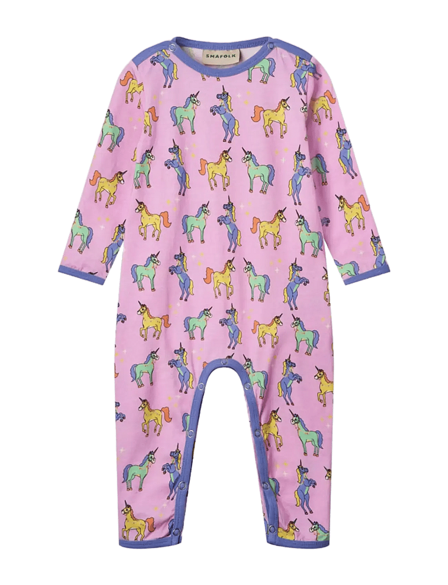 Småfolk - Long-sleeved baby suit with unicorns - långärmade bodysuits - pink lavender - 1