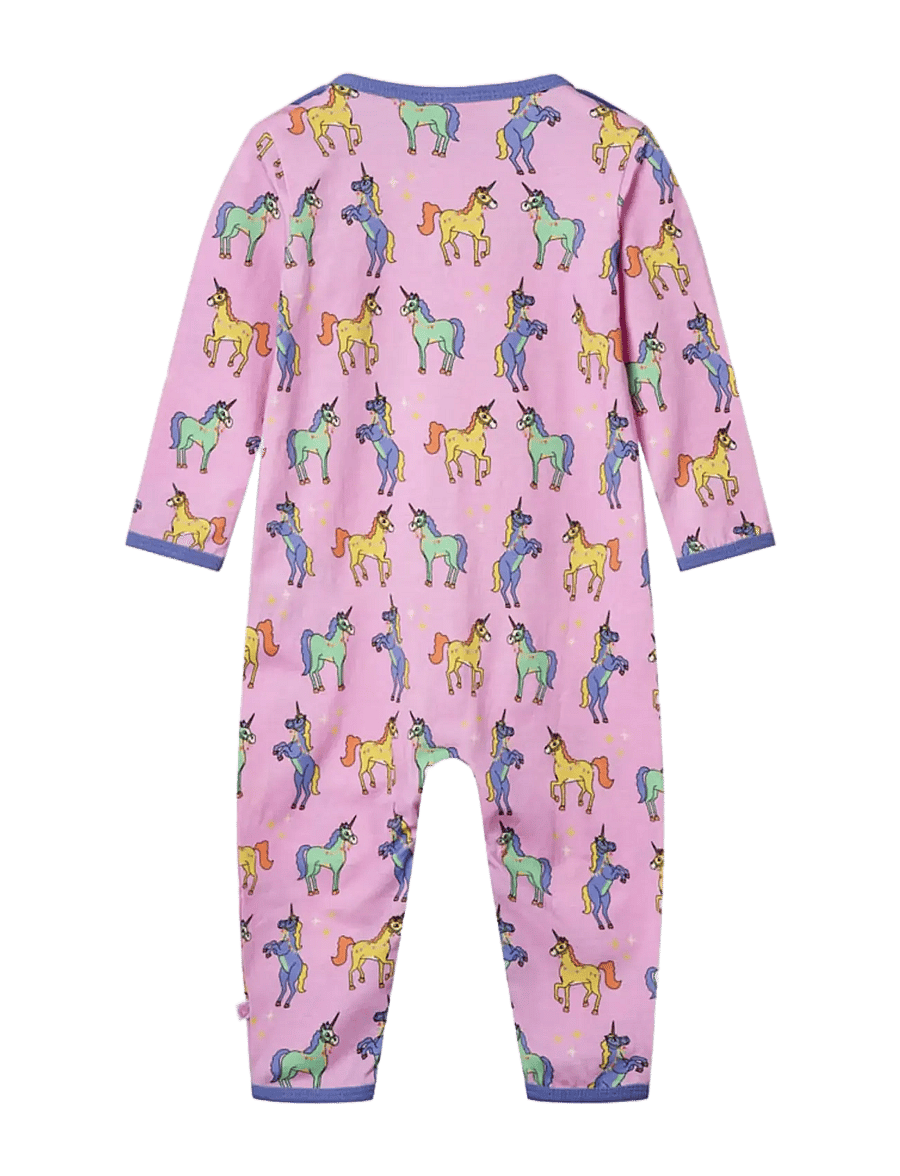 Småfolk - Long-sleeved baby suit with unicorns - långärmade bodysuits - pink lavender - 2