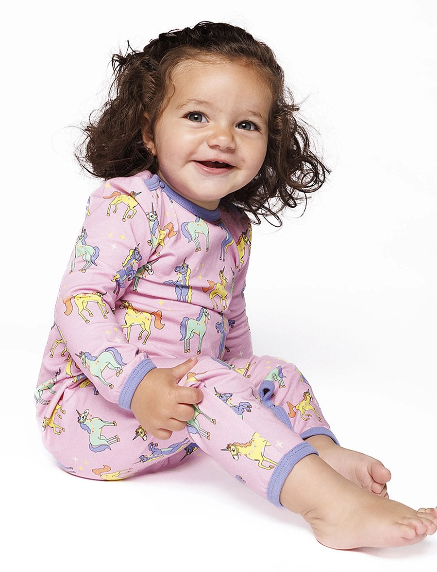 Småfolk - Long-sleeved baby suit with unicorns - långärmade bodysuits - pink lavender - 0