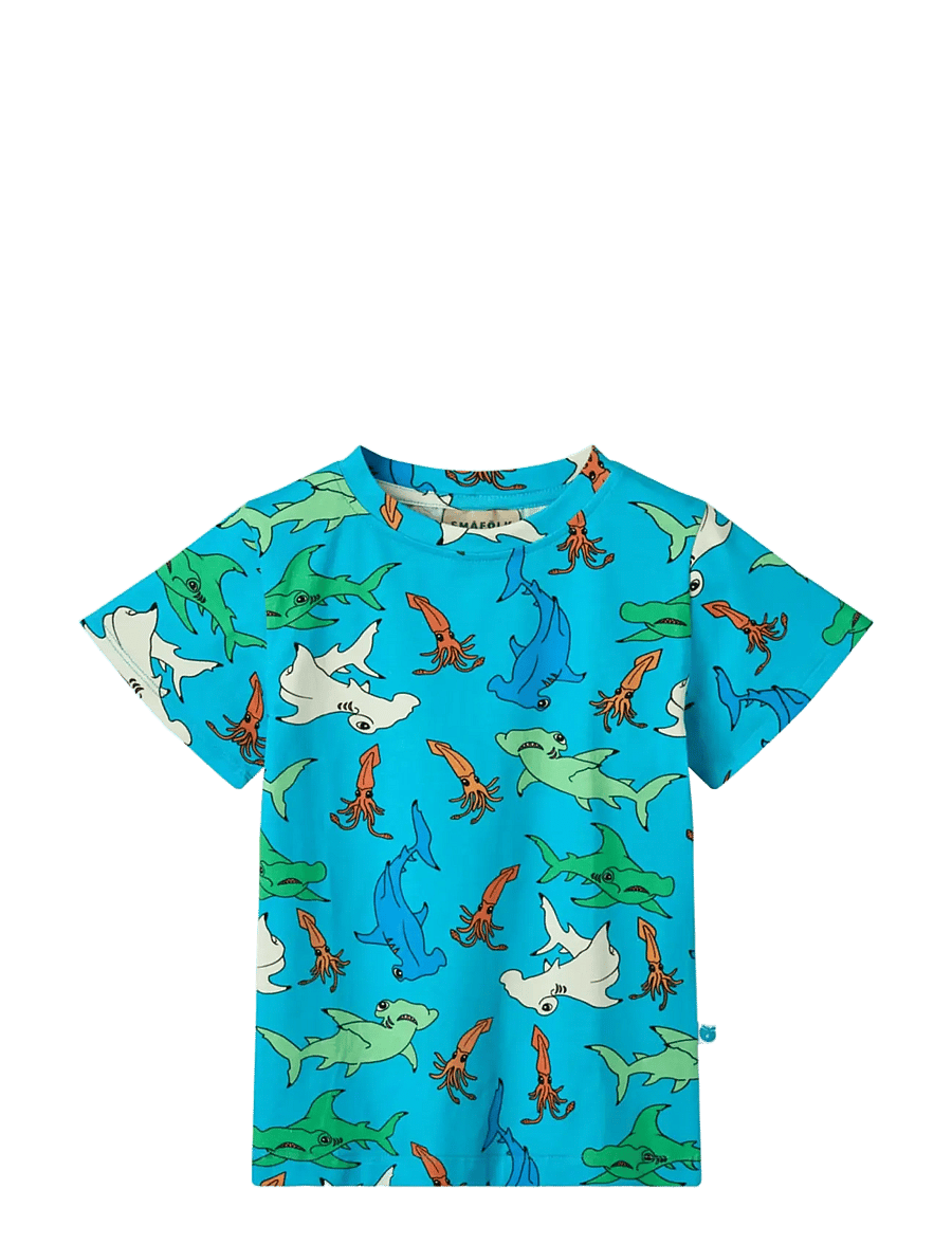 Småfolk - T-shirt with hammerhead sharks - rudens drabužiai - blue atoll - 1