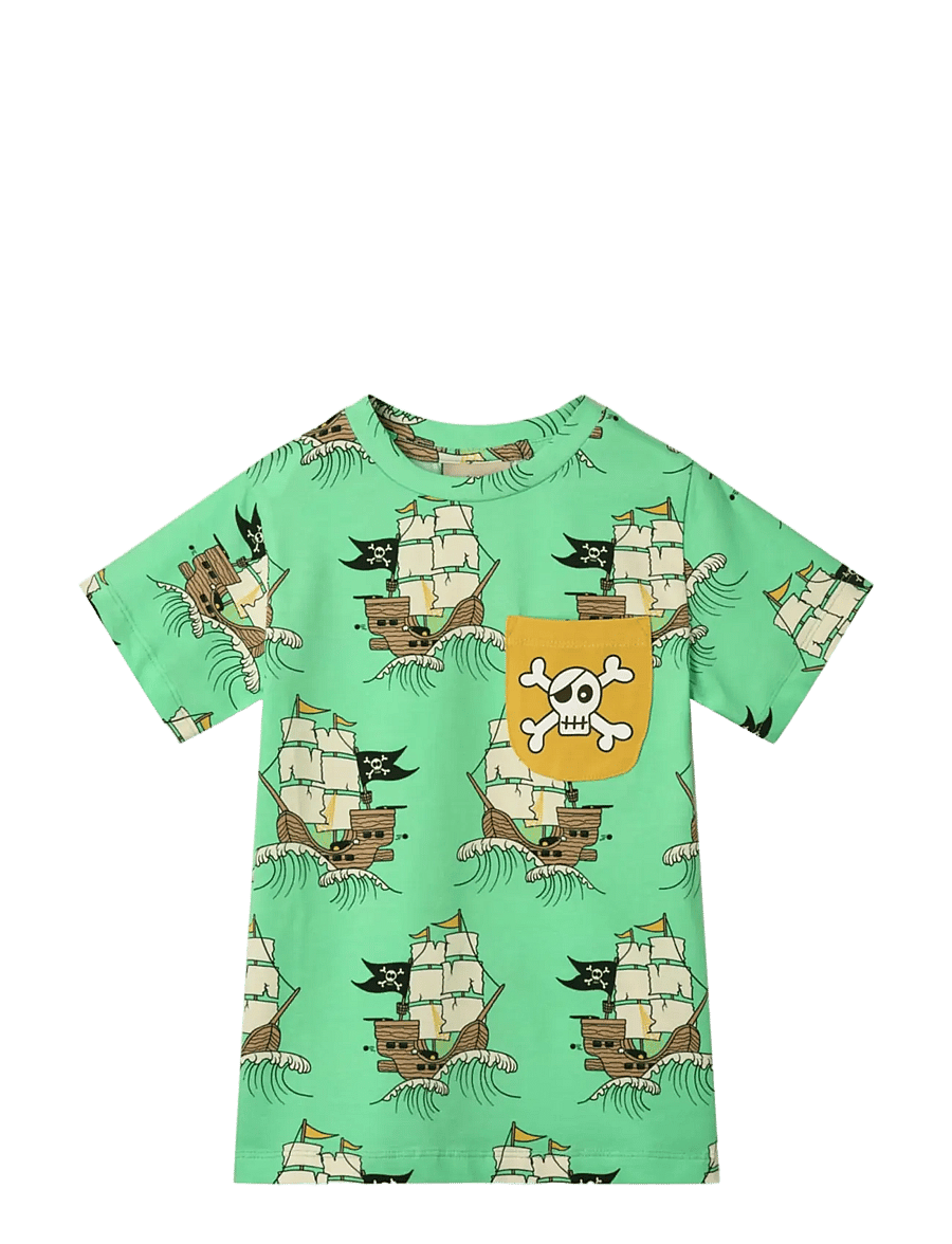 Småfolk - T-shirt with pirate ships - kortärmade t-shirts - minty green tea - 1