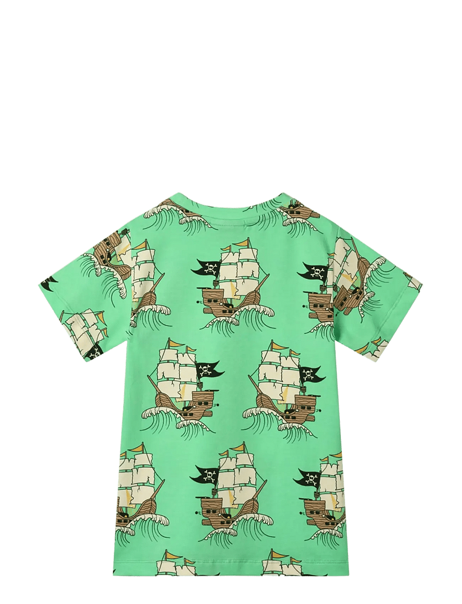 Småfolk - T-shirt with pirate ships - kortärmade t-shirts - minty green tea - 2