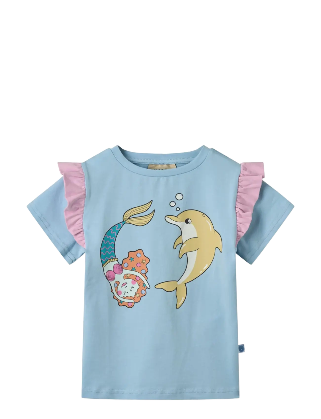 Småfolk T-shirt with mermaid and dolphin - Småfolk - SOFT SKY / blue
