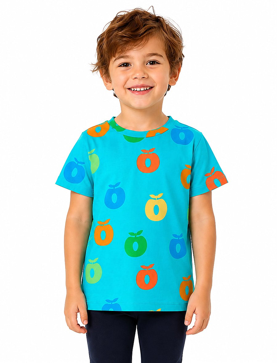 Småfolk - T-shirt with apples - kortärmade t-shirts - blue atoll - 0