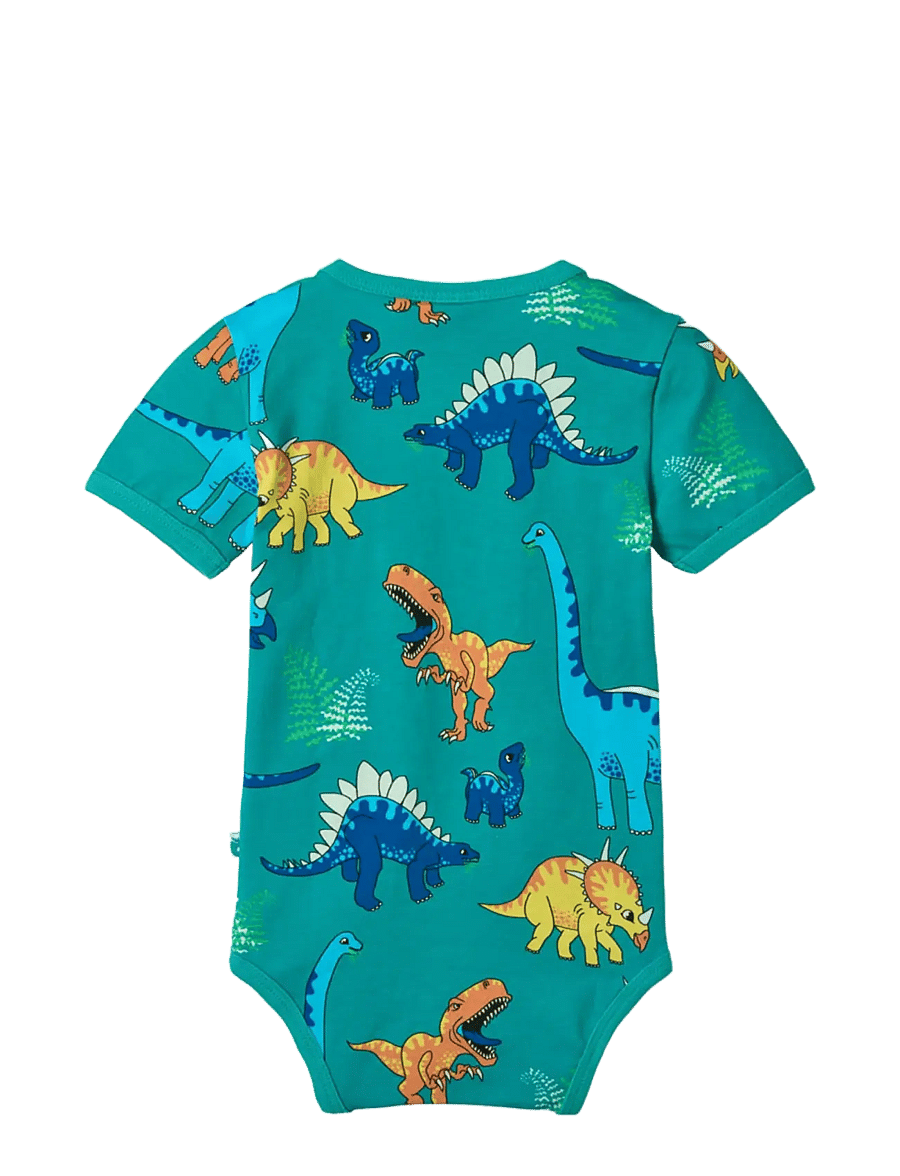 Småfolk - Short-sleeved baby body with dinosaurs - kortärmade bodies - teal - 2