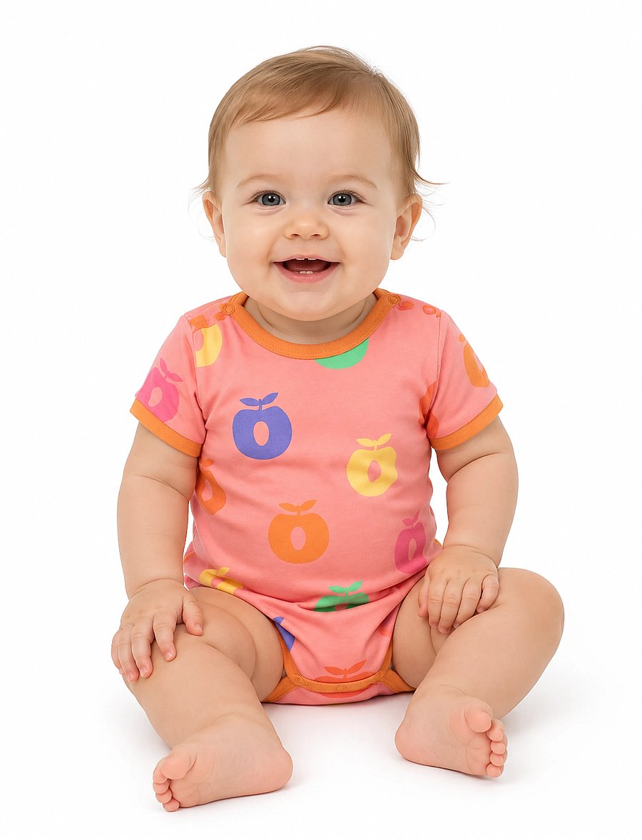 Småfolk - Short-sleeved baby body with apples - kortärmade bodies - blossom - 0