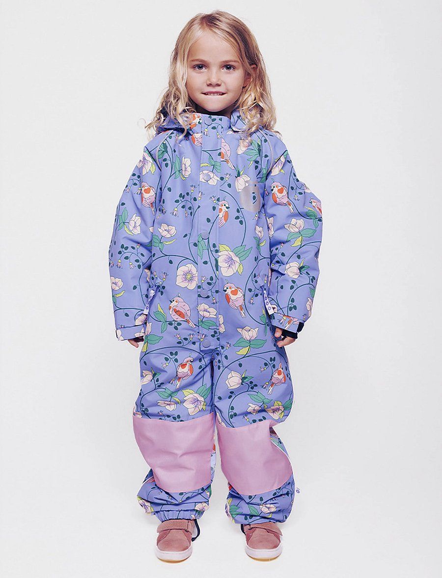 Småfolk - Children's snowsuit with birds and flowers - vinteroveraller - purple delight - 0
