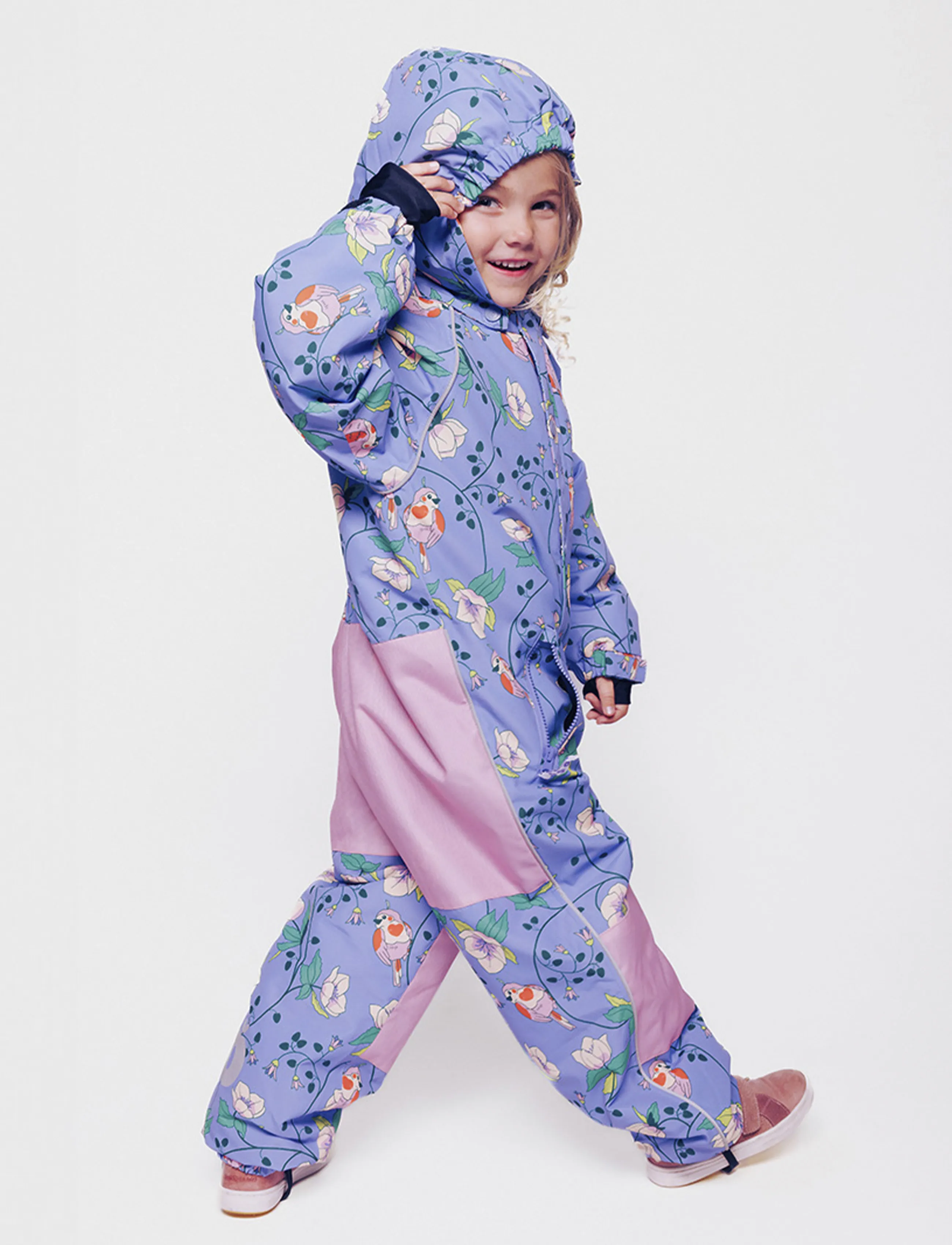 Småfolk - Children's snowsuit with birds and flowers - vinteroveraller - purple delight - 3
