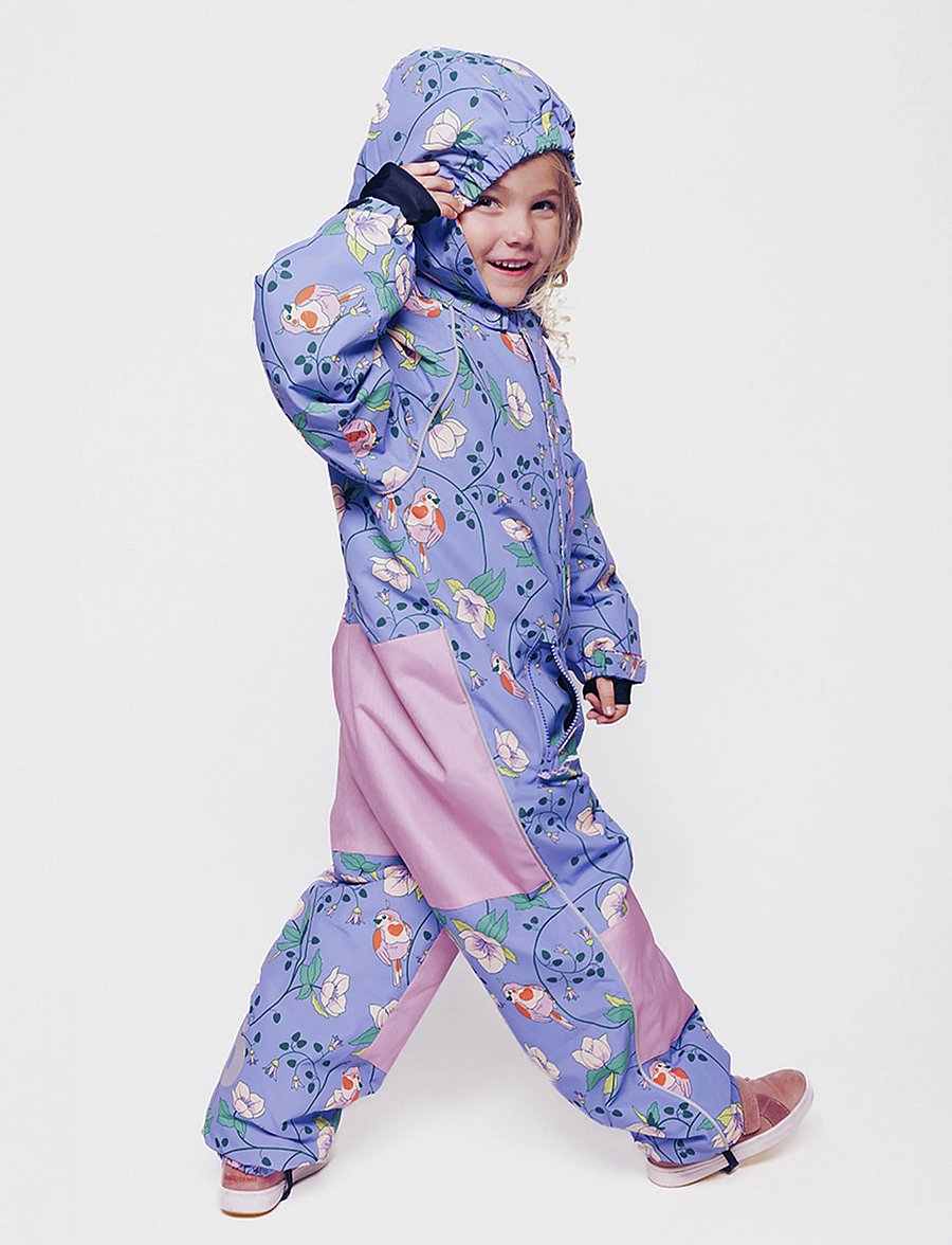 Småfolk - Children's snowsuit with birds and flowers - vinteroveraller - purple delight - 3