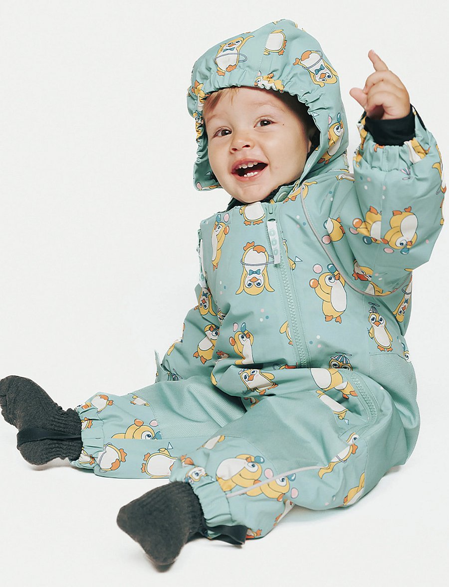 Småfolk - Snowsuit for toddlers with penguins - vinteroveraller - jade - 0