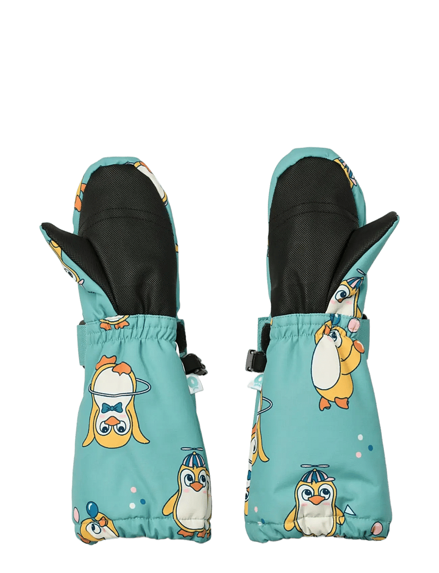 Småfolk - Mittens with penguins - handskar - jade - 2