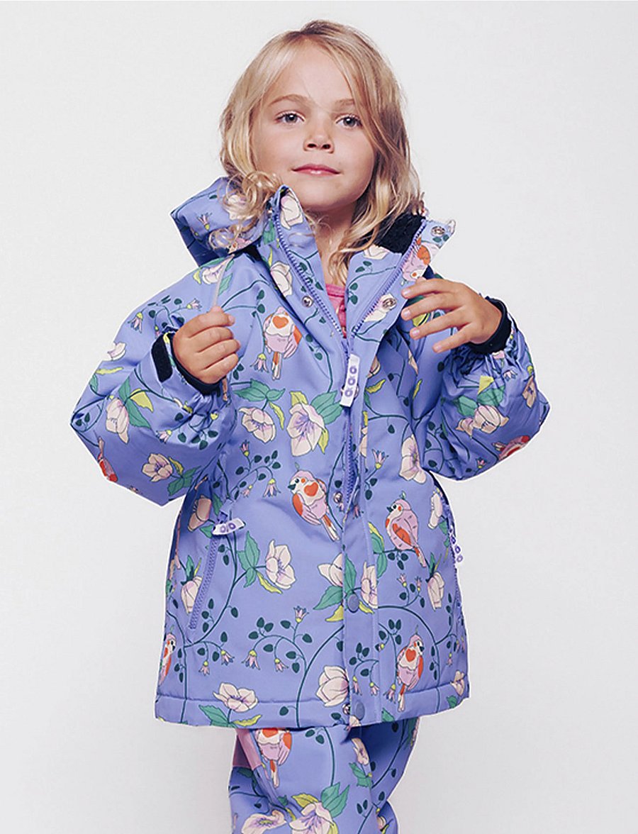 Småfolk - Winter coat with birds and flowers - skidjackor - purple delight - 0