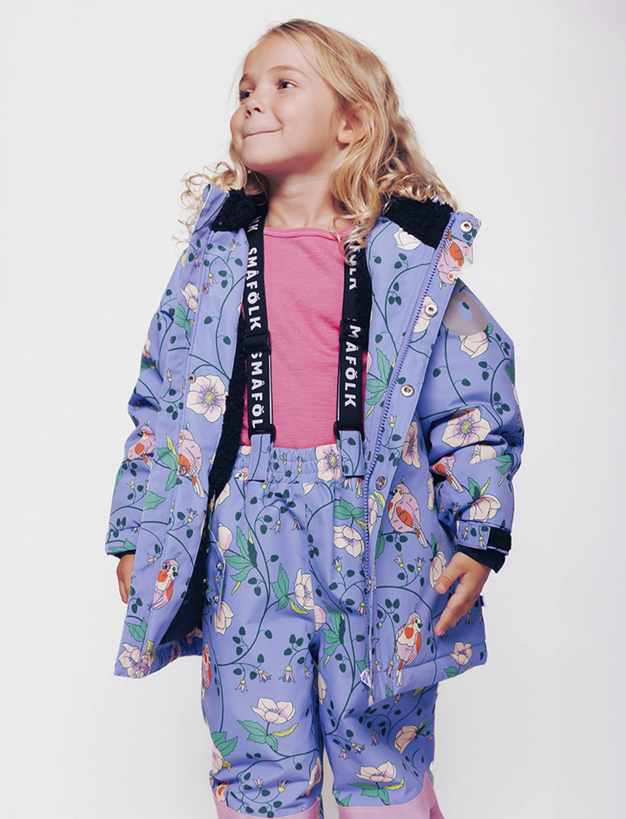 Småfolk - Winter coat with birds and flowers - skidjackor - purple delight - 3