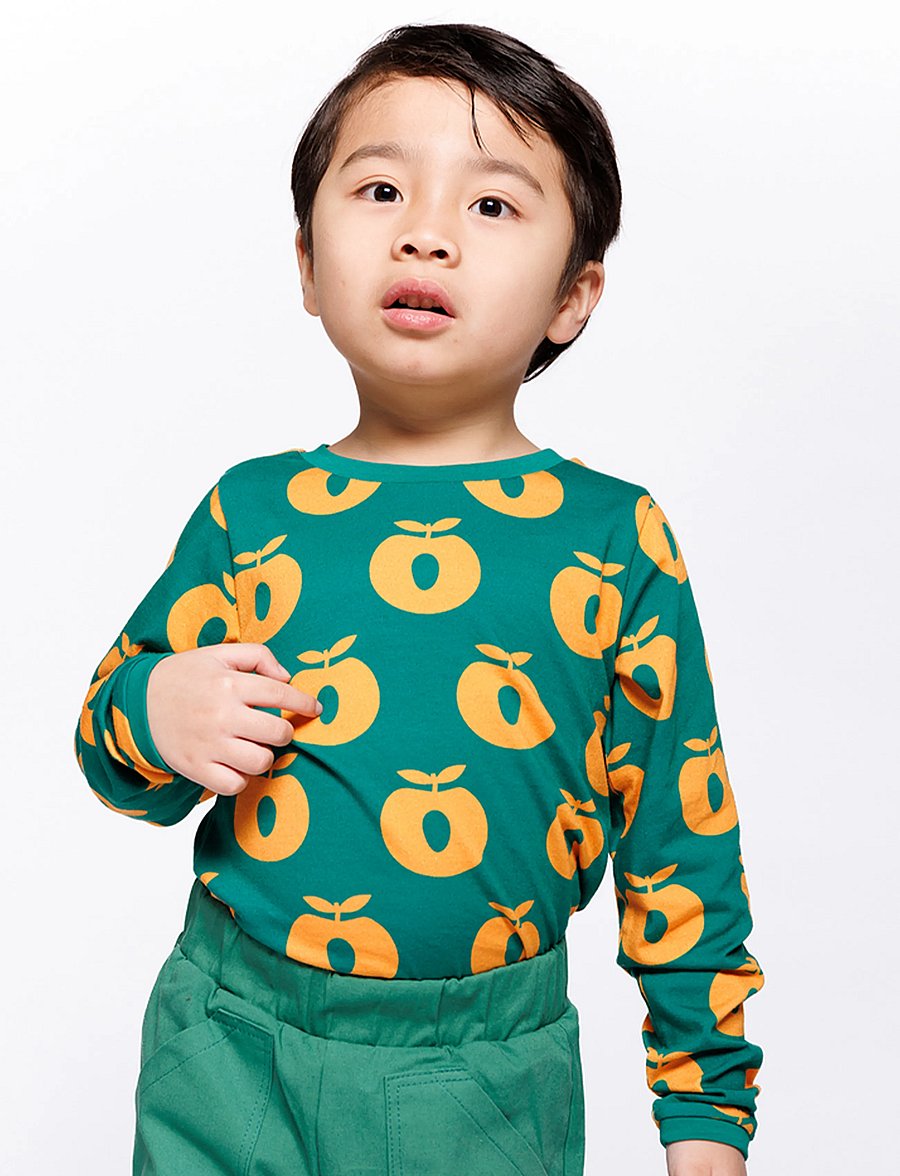Småfolk - Elstar long-sleeved top with apples - långärmade t-shirts - cedar tree - 0