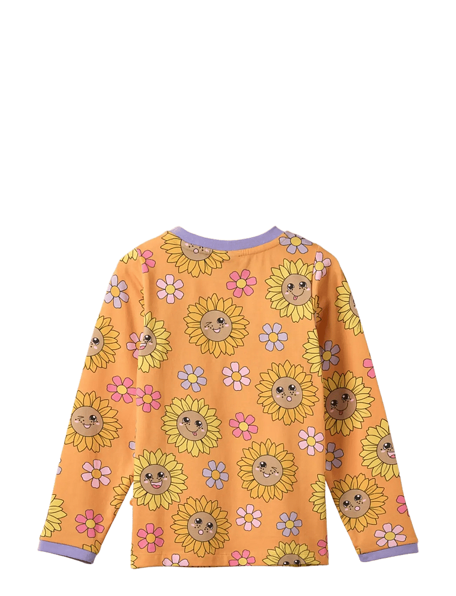 Småfolk - Elstar long-sleeved top with sunflowers - långärmade t-shirts - tangerine - 2