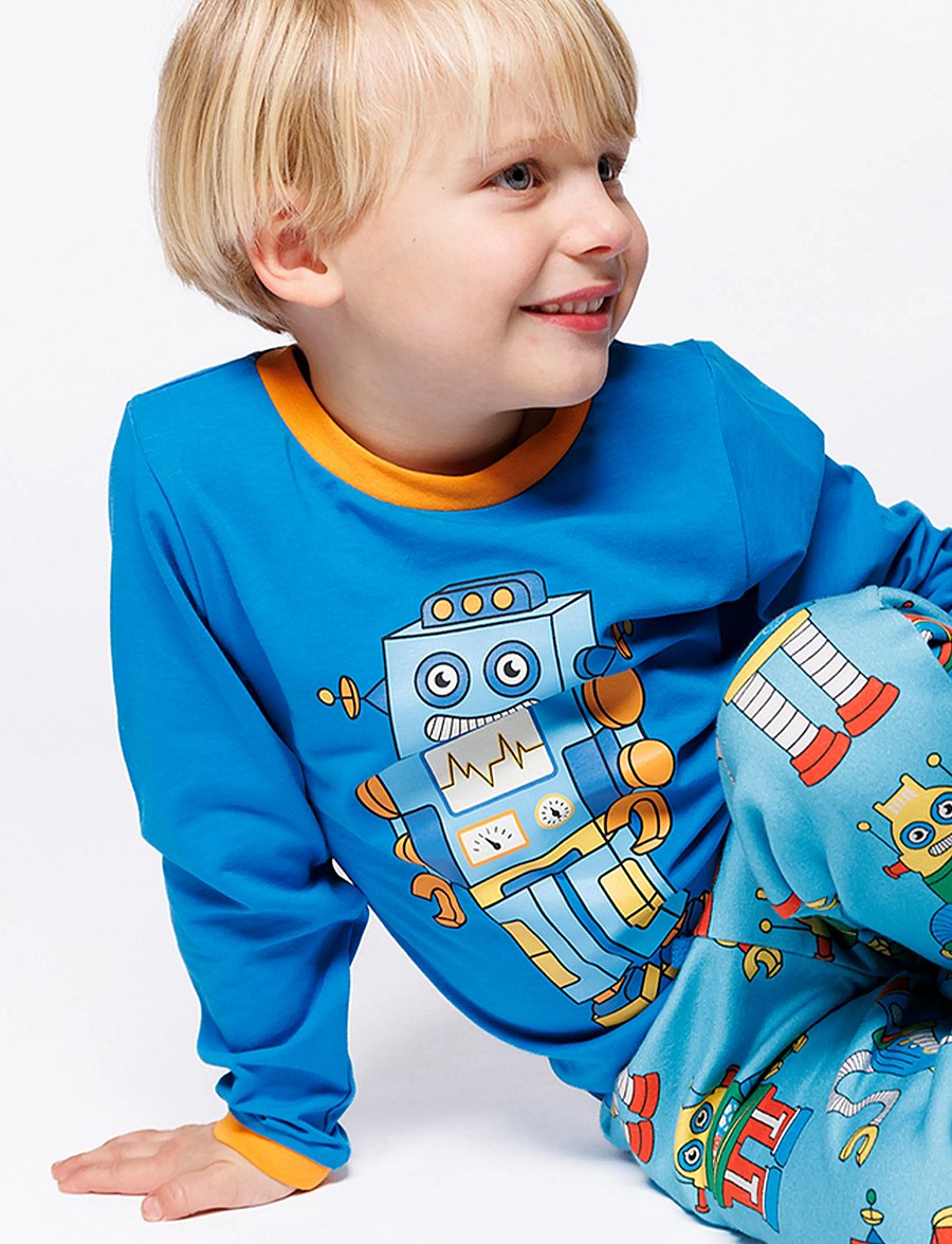 Småfolk - Elstar long-sleeved top with robot - långärmade t-shirts - tropic wave - 0