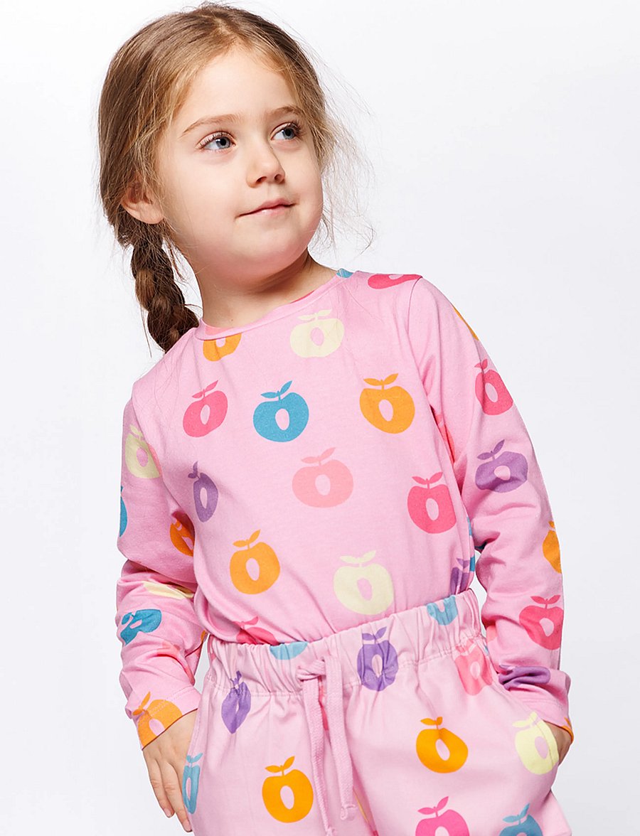 Småfolk - Gala long-sleeved blouse with apples - långärmade t-shirts - pink lilac - 0
