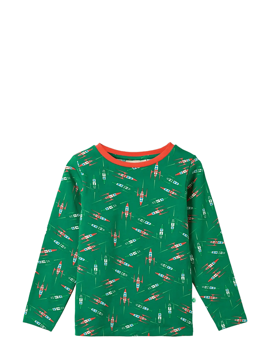 Småfolk - Gala long-sleeved top with rockets - långärmade t-shirts - broccoli - 1