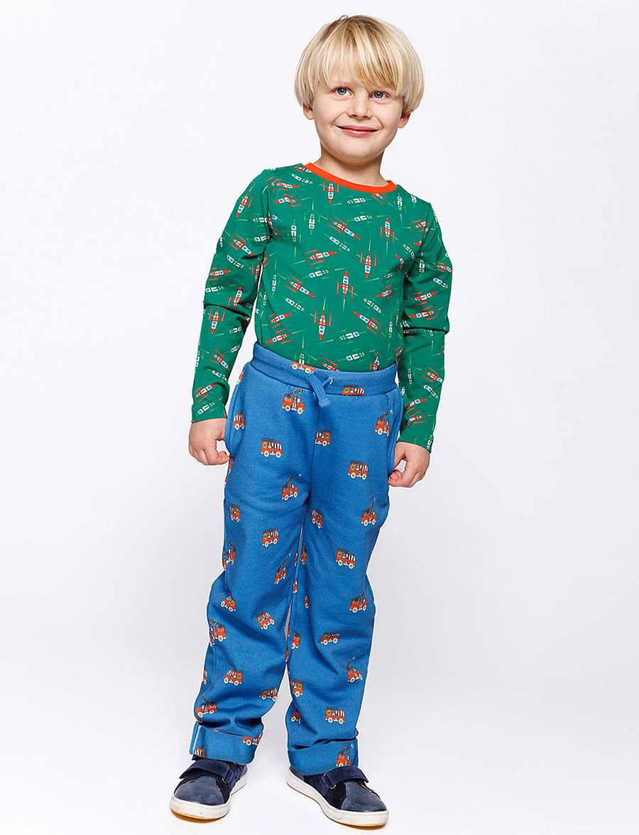 Småfolk - Zard pants with fire truck - sweatpants - vivid blue - 0