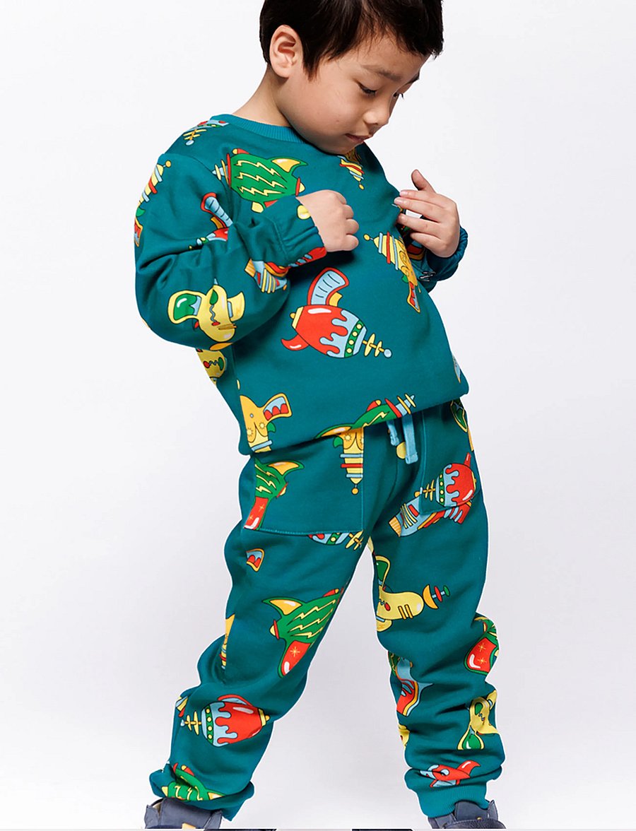 Småfolk - Macoun sweatpants with space blasters - mjukisbyxor - petroleum green - 0