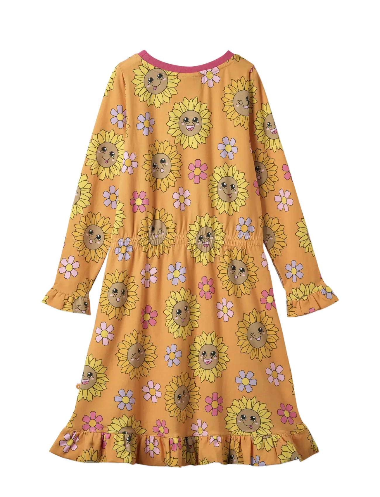 Småfolk - Dabinett dress with sunflowers - långärmade babyklänningar - tangerine - 2
