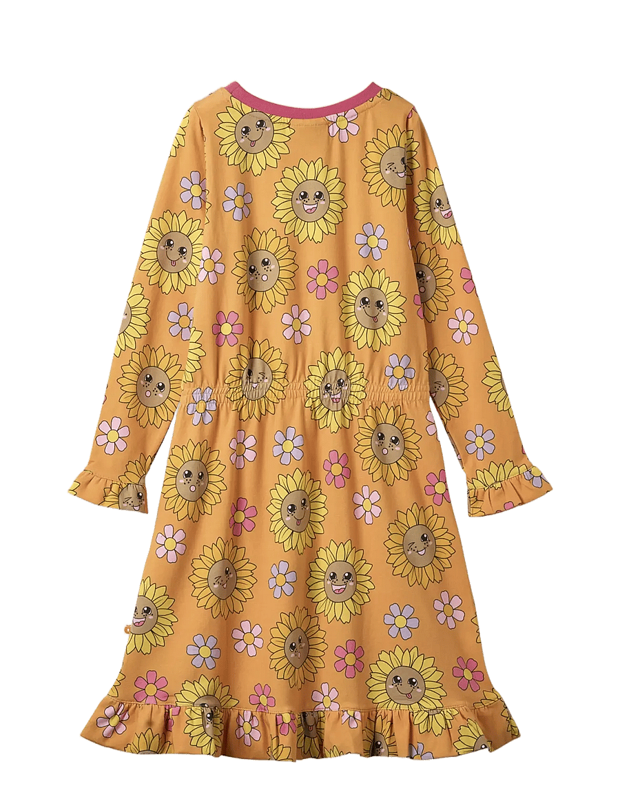 Småfolk - Dabinett dress with sunflowers - långärmade babyklänningar - tangerine - 2