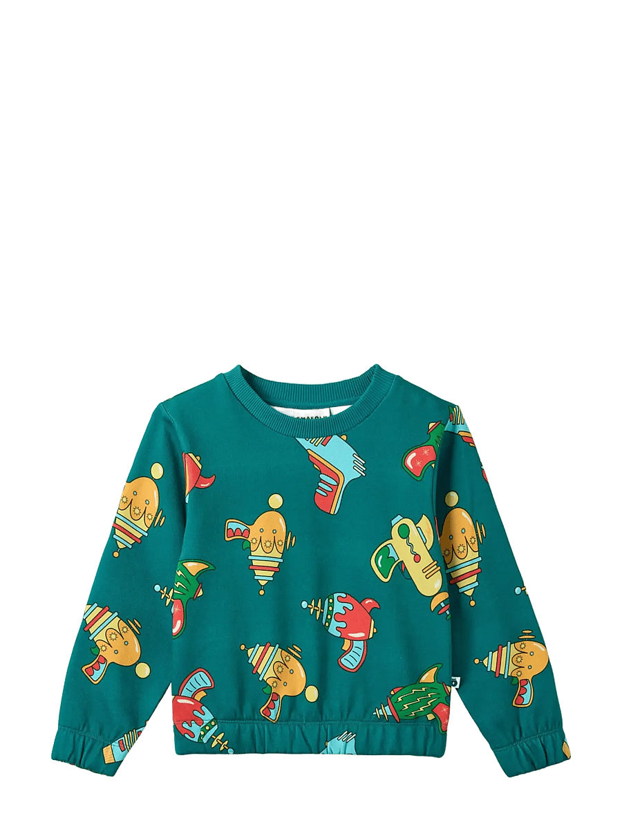 Småfolk - Yapeen sweatshirt with space blasters - sweatshirts - petroleum green - 1
