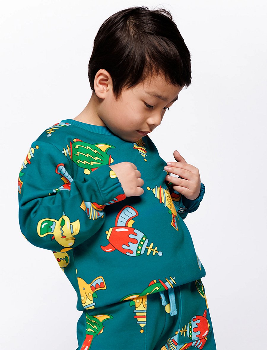 Småfolk - Yapeen sweatshirt with space blasters - sweatshirts - petroleum green - 0