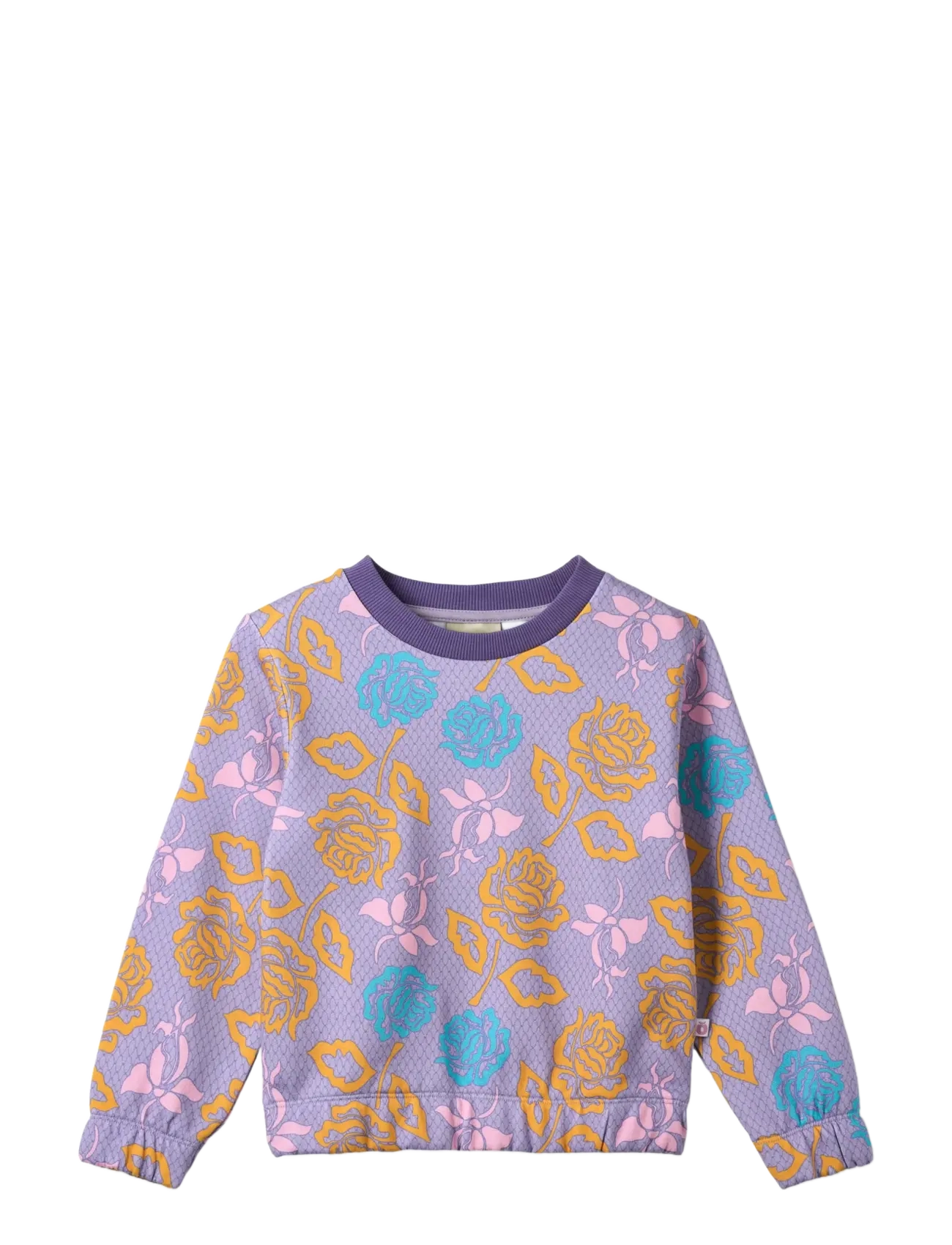 SMÅFOLK Yapeen Sweatshirt With Roses Lila - 122-128 - Kinder
