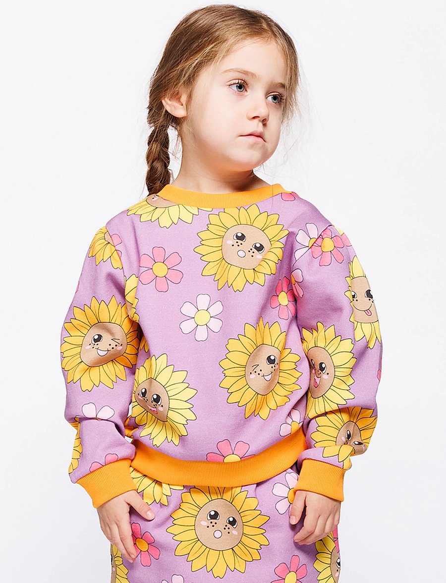 Småfolk - Hidden rose sweatshirt with sunflowers - sweatshirts - purple iris - 0