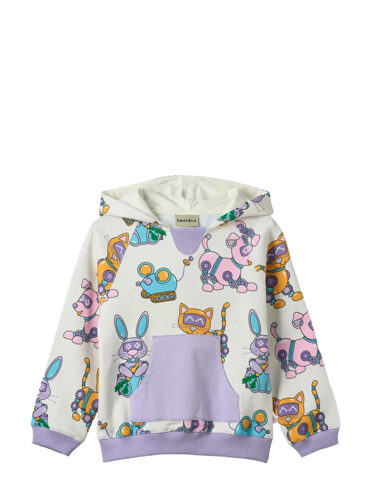 SMÅFOLK Macoun Hoodie With Robot Pets Cream - 104-110 - Kinder