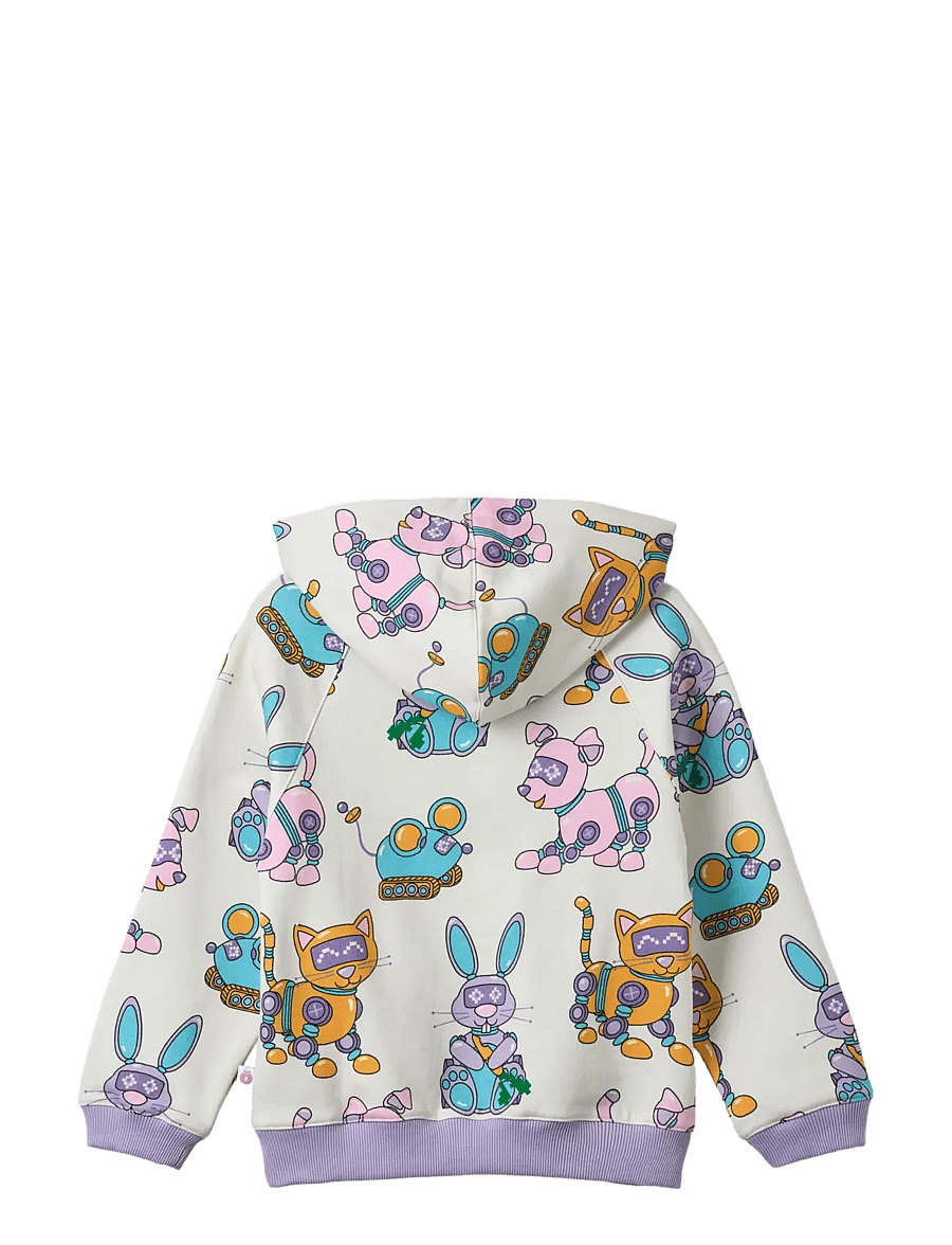 Småfolk - Macoun hoodie with robot pets - huvtröjor - vanilla - 2