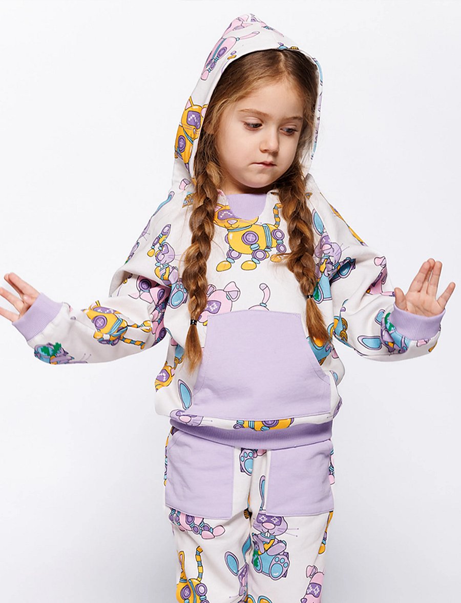 Småfolk - Macoun hoodie with robot pets - huvtröjor - vanilla - 0