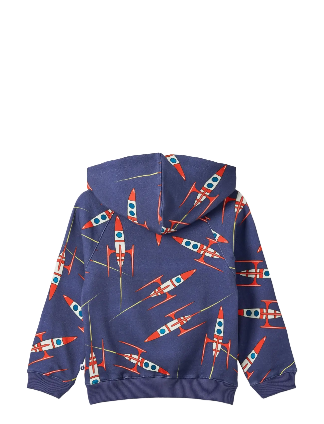 Småfolk - Macoun hoodie with spaceships - huvtröjor - blue heart - 2