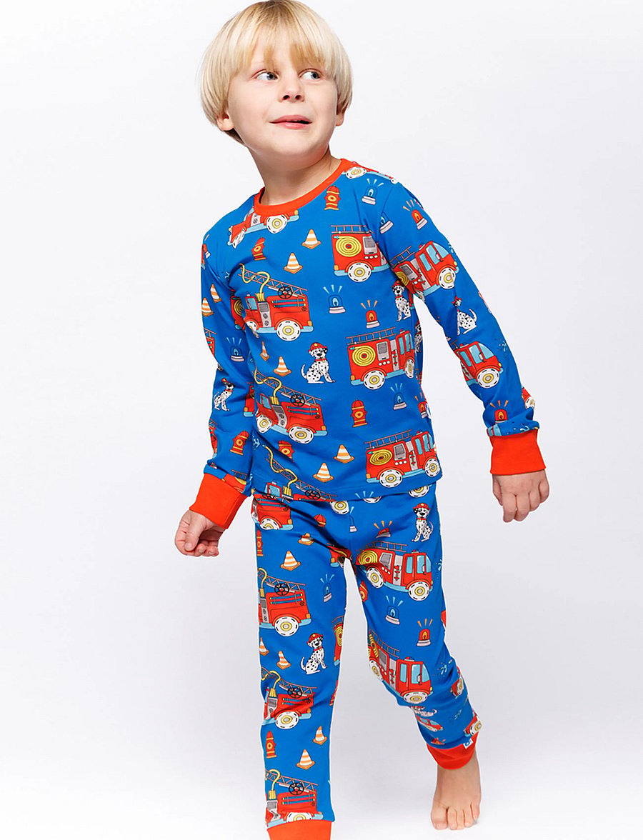 Småfolk - Jubilee nightwear set with fire truck - pyjamasset - brilliant blue - 0