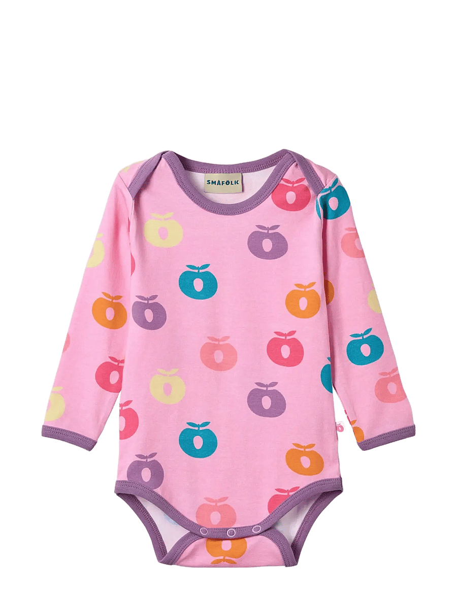 Småfolk - Ulm long-sleeved baby body with apples - långärmade bodies - pink lilac - 1