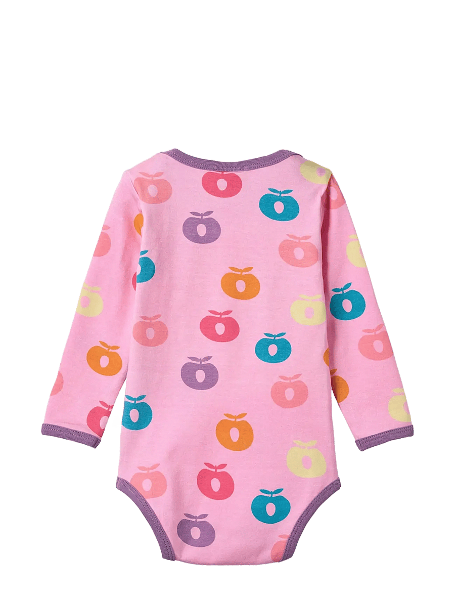 Småfolk - Ulm long-sleeved baby body with apples - långärmade bodies - pink lilac - 2