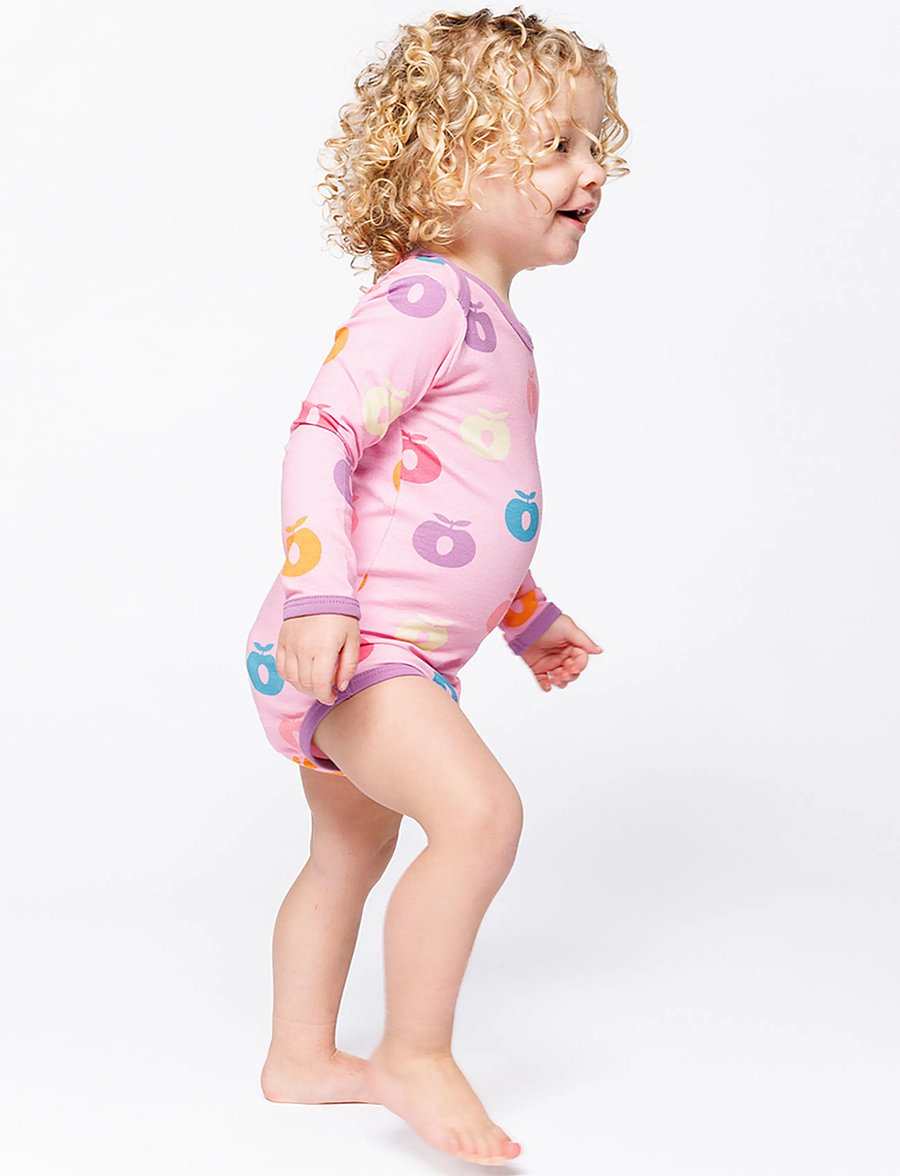 Småfolk - Ulm long-sleeved baby body with apples - långärmade bodies - pink lilac - 0